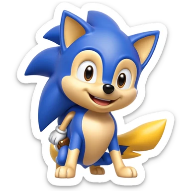 super dog with Sonic the Hedgehog sticker