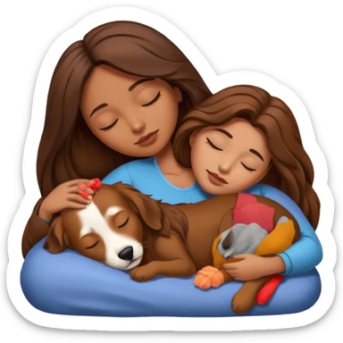 Brown hairs woman sleeping with brown long haired dog sticker