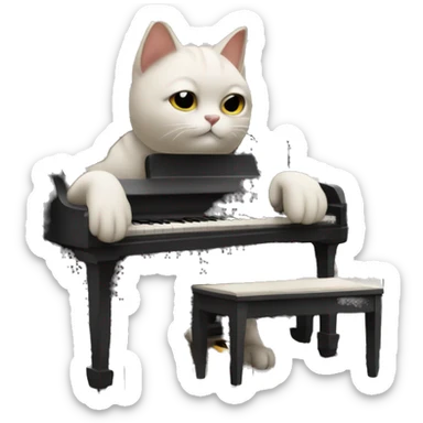 cat playing piano sticker