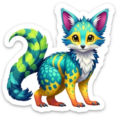 Feral Rare Fantasy vibrant tropical Vernid-Trico-species by LiLaiRa, random markings, tufted tail, tufted ears, full body sticker