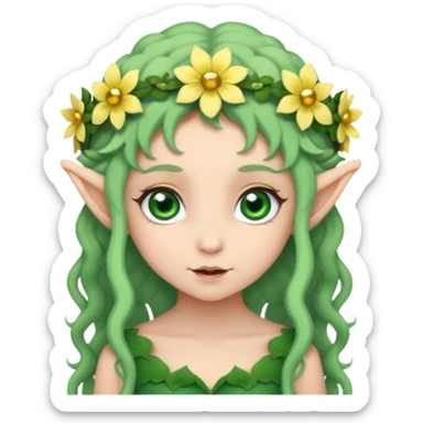tiny Elf with Flower Crown, curley hair sticker
