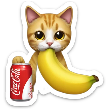 a cat dressed as a banana drinks Coca Cola sticker