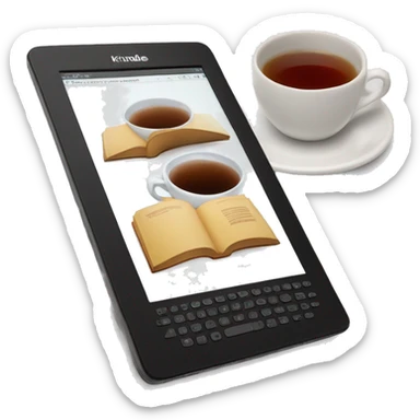 kindle ereader next to hot tea sticker