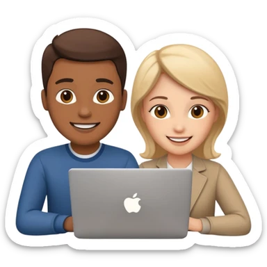 video meeting via laptop 2 people talking and smiling sticker