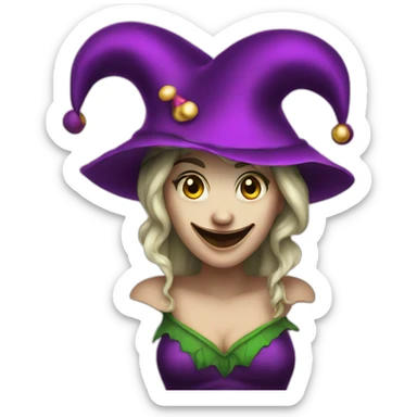 women evil jester with hat sticker