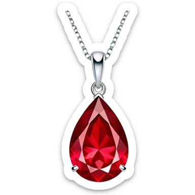 close-up of a ruby's fiery core in a teardrop pendant, glowing intensely sticker