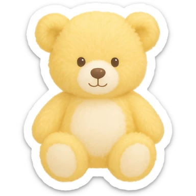 Change the teddy bear's fur to yellow and white, keep it soft and plush, no shadows, flat lighting, no background. The style should maintain the original look of the teddy bear. sticker