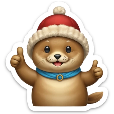 a seal wearing a propeller hat with his thumbs up sticker