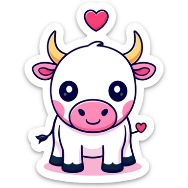 Pink bull with hearts around it  sticker