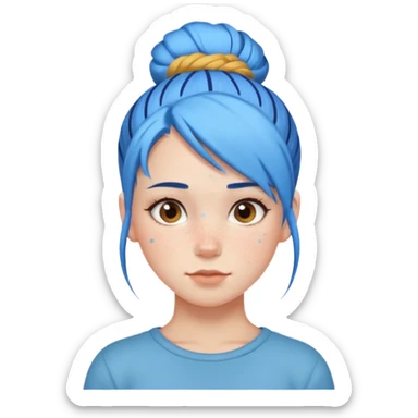 a girl with blue one bun hair sticker