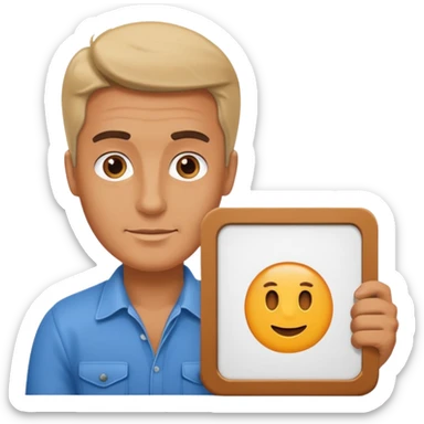 A guy from the 80’s holding a large blank sign sticker