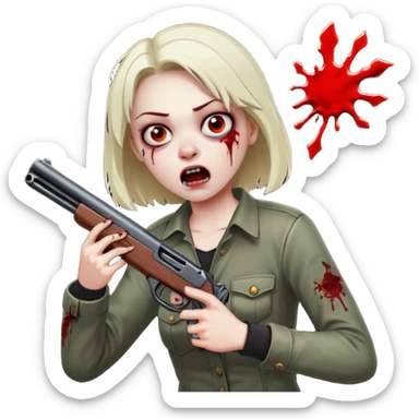 Survivor firing shotgun at zombie, flying blood, intense expression, dark style, no background










 sticker