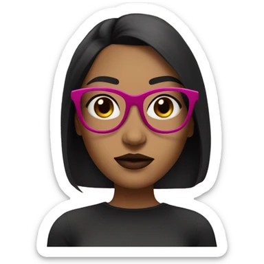 Girl with shoulder length straight black hair and brown skin and dark brown eyes and fuchsia lip stick and fuchsia glasses  sticker