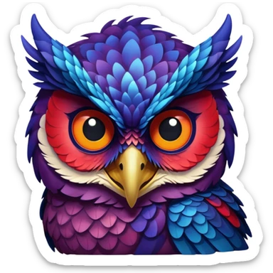 Owl dragon hybrid front facing dark purple and blue and red sticker