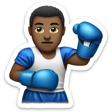 Create an emoji of a person wearing boxing gloves, with a focused and determined face. Show the spirit of a boxing champion sticker