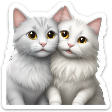 A grey short haired cat and a white long haired cat hugging sticker