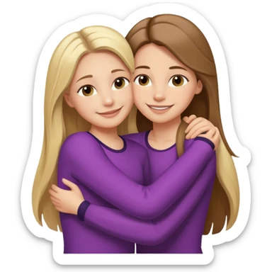 A beautiful mother with long brown hair hugging her cute 12yr old blonde hair daughter sticker