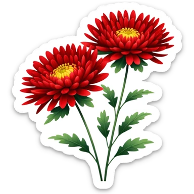 single Bright Red Chrysanthemum, straight stem sticker