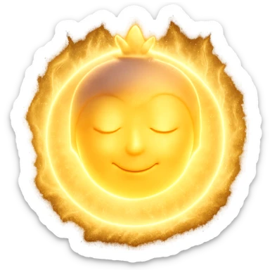 Make the ball glow with a radiant, angelic light effect, ethereal and divine with a warm, gentle smile. Remove any background. Keep the 3D emoji style. sticker