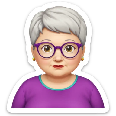 chubby old woman with colorful clothes, short pixie hair and glasses sticker