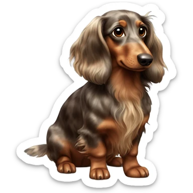 Longhaired Brown merle dachs with gold eyes and Brown nose in full body  sticker