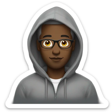Black man wearing a grey hoodie that is unzipped with glasses. The hood is not on his head sticker