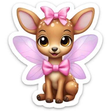 baby deer with fairy wings and a pink bow around its neck  sticker