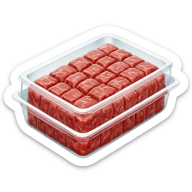 A 3D cartoon pack of minced meat wrapped in transparent plastic, supermarket-style packaging, top angle, Memoji-style. sticker