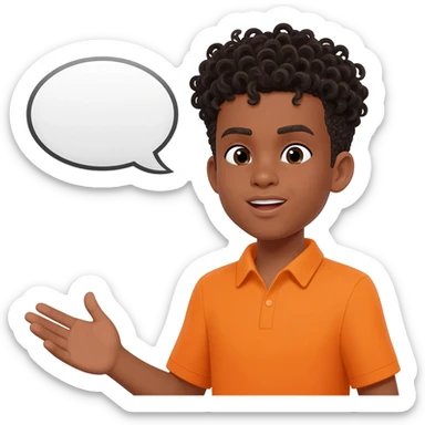 black boy curly hair orange shirt talk bubble sticker