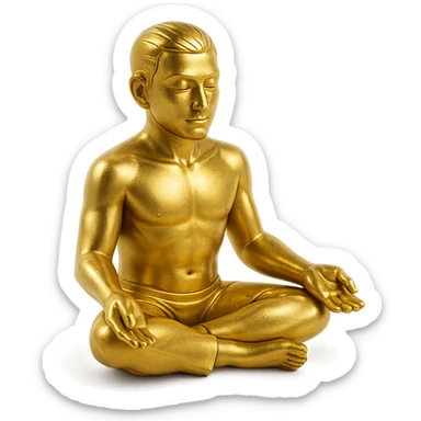stylized gold figure of a man meditating in the lotus position, hands resting on knees, gold objects style sticker