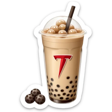 Boba tea in tesla, without a person and with the tesla logo keep the boba tea like that and make it the car and the boba tea how it was and cream boba tea just a little smaller to go on pinterest sticker