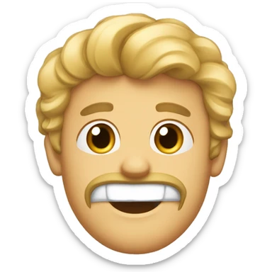 curtains hair style,  wide apart eyes, two big front teeth, white male sticker