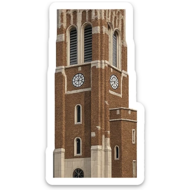 Adjust the color of Beaumont Tower at Michigan State University to remove the yellow hue from the red brick and white stone, keeping everything else exactly the same, with a transparent background. sticker