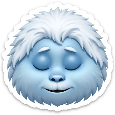 Meme-Worthy Cute Sleeping Yeti Portrait Emoji, with a charming, fluffy, snow-dusted figure in gentle whites and cool blues, head resting in blissful, serene slumber with closed, peaceful eyes and a small, contented smile, simplified yet irresistibly adorable, highly detailed with a soft frosty outline that captures the tender drowsiness of a yeti drifting into snowy dreams! sticker