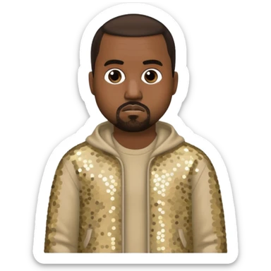 Kanye West with dark brown hair, beige sequin outfit sticker