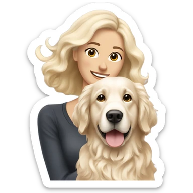 Long bouncy blow dry dark brown haired woman and her English cream golden retriever curly haired dog sticker
