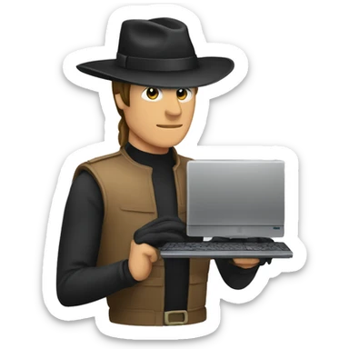 persona trabajando en una computadora con cara de zorro sticker