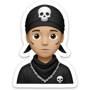 Make a boy wearing black bandana with some design on bandana sticker