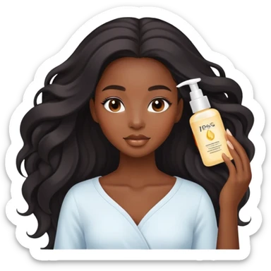 black girl with long hair doing skincare sticker