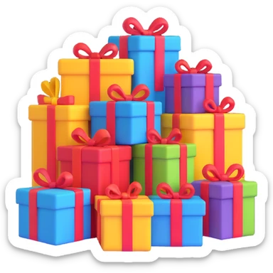 a stack of colorful presents in 3D emoji style sticker
