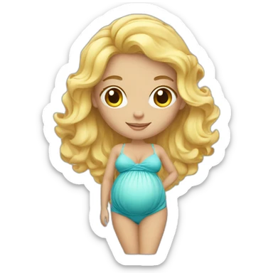 adorable pregnant blond full body women with beach-wave-hair sticker