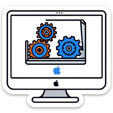 iMac computer with gears on the screen sticker