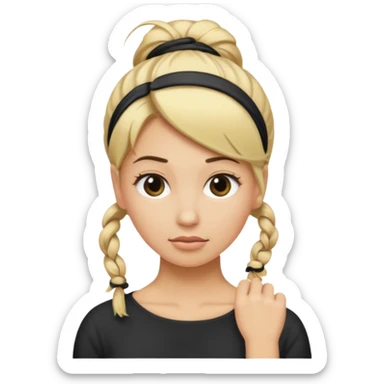 A woman with her hair tied up, blonde, who says "ma, cómo?" sticker