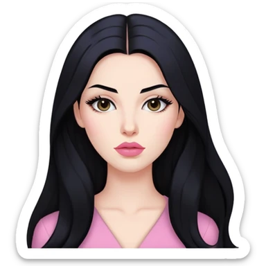 "- Nữ
- 30 tuổi
- Da trắng
- Tóc đen, dài (ngôi giữa)
- Mặt bình thường, mặt dài, cằm nhọn
- Slay, môi màu hồng nhạt sticker