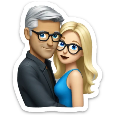 blonde woman with blue eyes and glasses kissing George Clooney  sticker