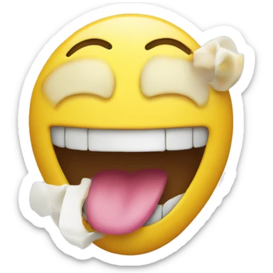 Smiling emoji with yellow bone in its mouth sticker
