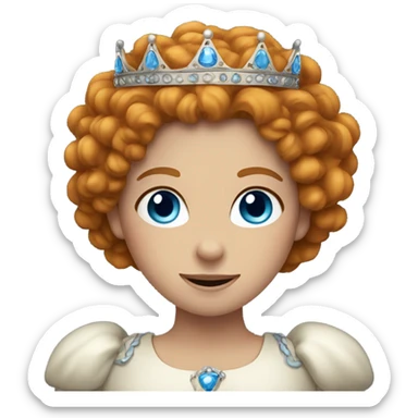 Ginger girl with curly hair and blue eyes wearing a crown sticker