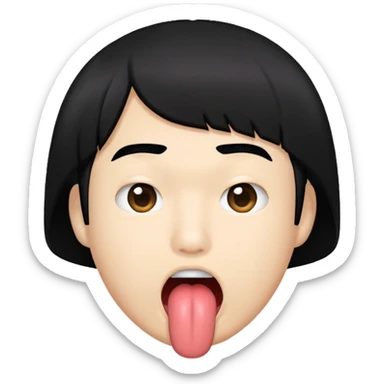 Asian Guy with a black bob hair sticking out his tongue sticker