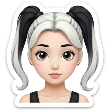 Girl with black blush and black and white ponytail sticker