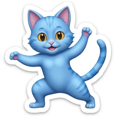 a dancing blue cat sticker
